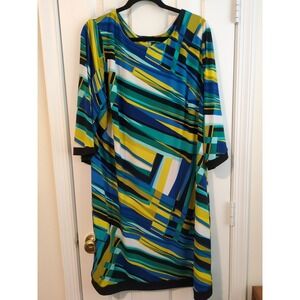 Calvin Klein Boat Neck 3/4 Sleeve Multi Color Knit Sheath Dress Size 20W